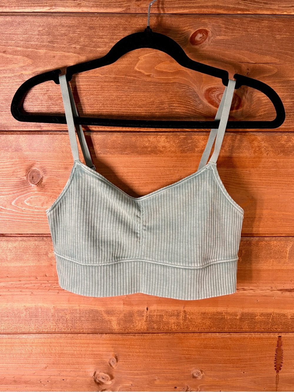 aerie Light Sage Ribbed Bralette Crop Top with Bra Inside Size Small 💕🖤
